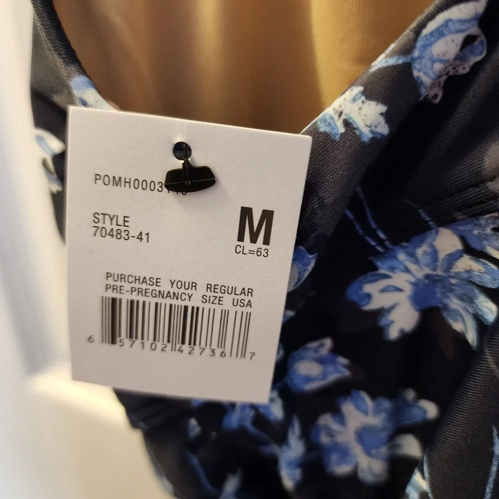 Motherhood Maternity Swimsuit Women Medium Navy Blue New Floral Ruffle 70483-41